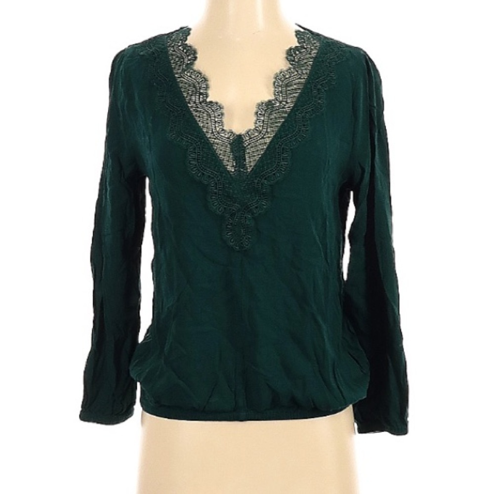 Express long sleeve V-neck lace blouse Evergreen small bohemian women’s small